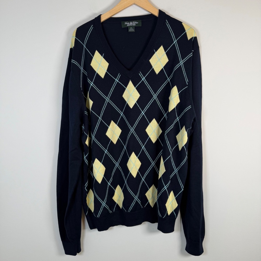 Brooks Brothers Country Club Argyle V-Neck Pullover Sweater XL Silk Cotton Blend